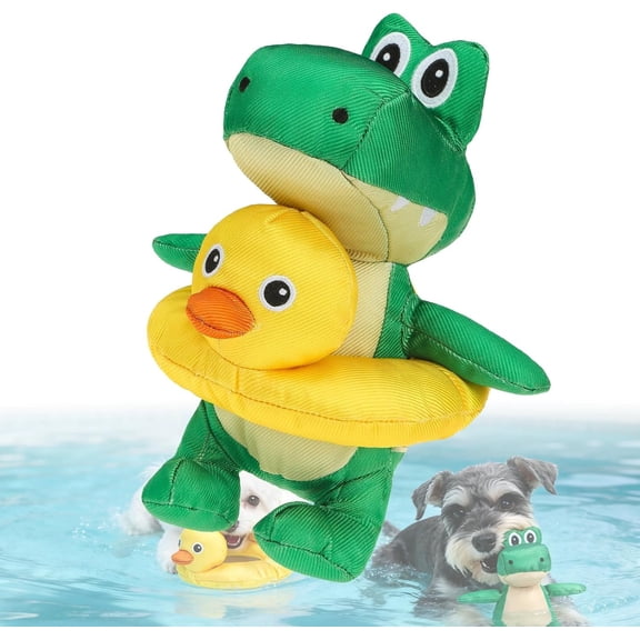 2-in-1 Squeaky Floating Toys for Small Medium Large Dogs, Crocodile & Duck Set Water Pool Toys with Squeakers, Interactive Outdoor Fetch for Beach Lake Summer Essentials