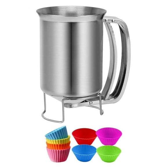 2 in 1 Stainless Steel 800Ml Batter Dispenser with Squeeze Handle, Pancake Pourer Batter Pitcher Mixing Baking Tool