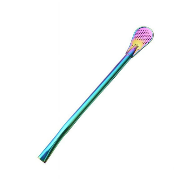 2-in-1 Stainless Steel Dual-Use Drinking Straws Coffee Tea Stirring Spoon with Filter