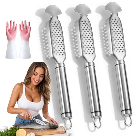 2 in 1 Stainless Steel Fish Scaler & Ginger Garlic Grater, 9 Inch Multi-Purpose Kitchen Prep Tool with Non-Slip Handle, Dishwasher Safe Fish Descaler