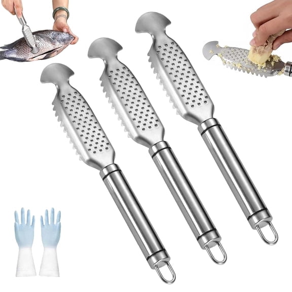 2-in-1 Stainless Steel Fish Scaler + Ginger Grater, 2026 New Multifunction Stainless Steel Fish Scaler Remover with Hanging Handle for Descaling, Grating and Kitchen