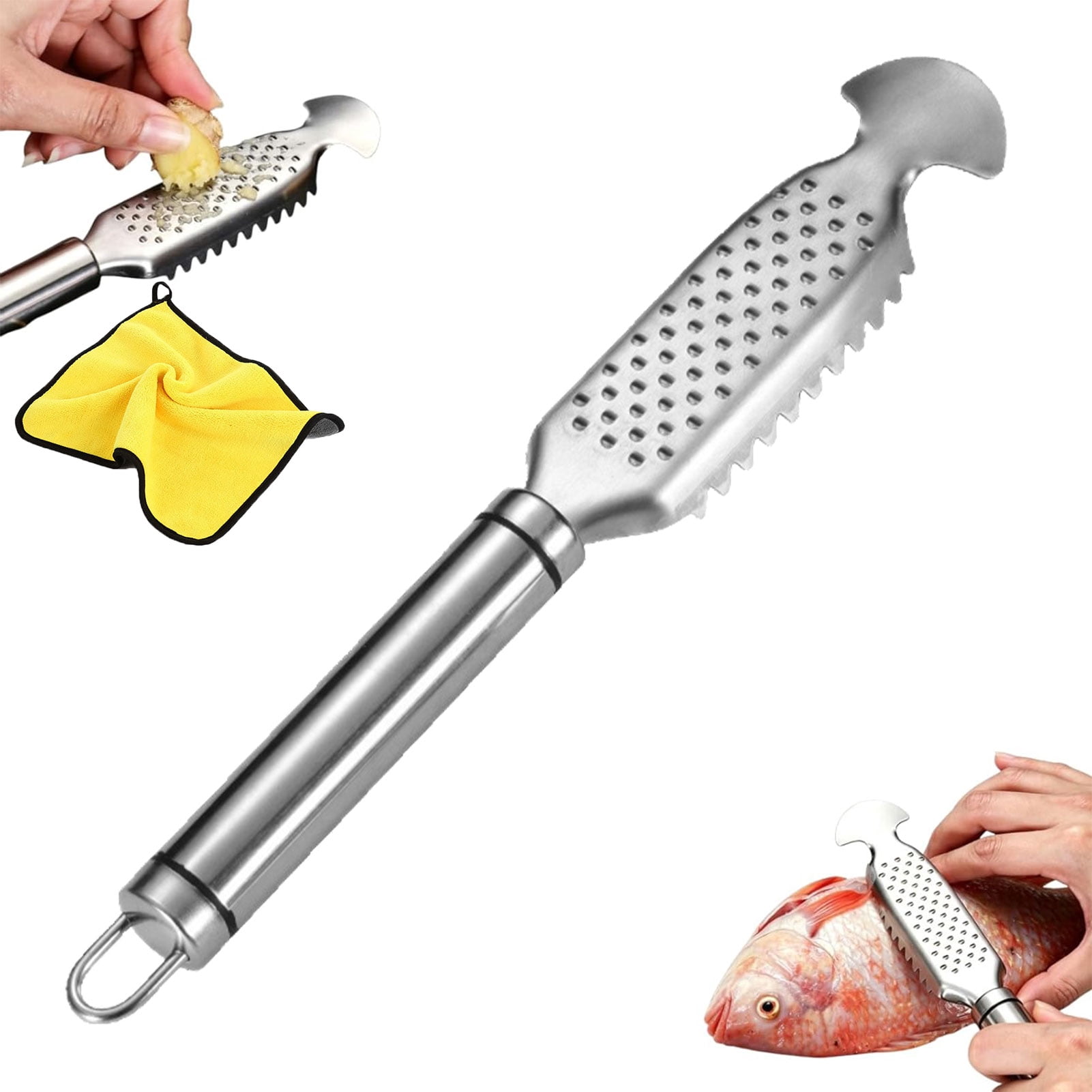 Fish Grating 2-in-1 Stainless Steel Fish Scaler + Ginger Grater – Heavy Duty Fish ...