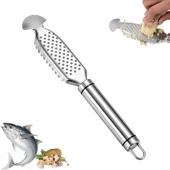 2-in-1 Stainless Steel Fish Scaler & Ginger Grater, Multifunction Fish Scale Scraper, Professional Fish Descaler Tool with No Mess Design, Multifunction Ginger Grater Kit for Kitchen (1PC)
