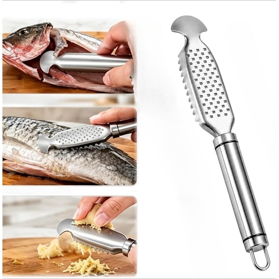 2-in-1 Stainless Steel Fish Scaler & Ginger Grater – Multifunction Fish Scale Scrapper and Descaling Knife, Professional Cleaning Tool for Home Kitchen