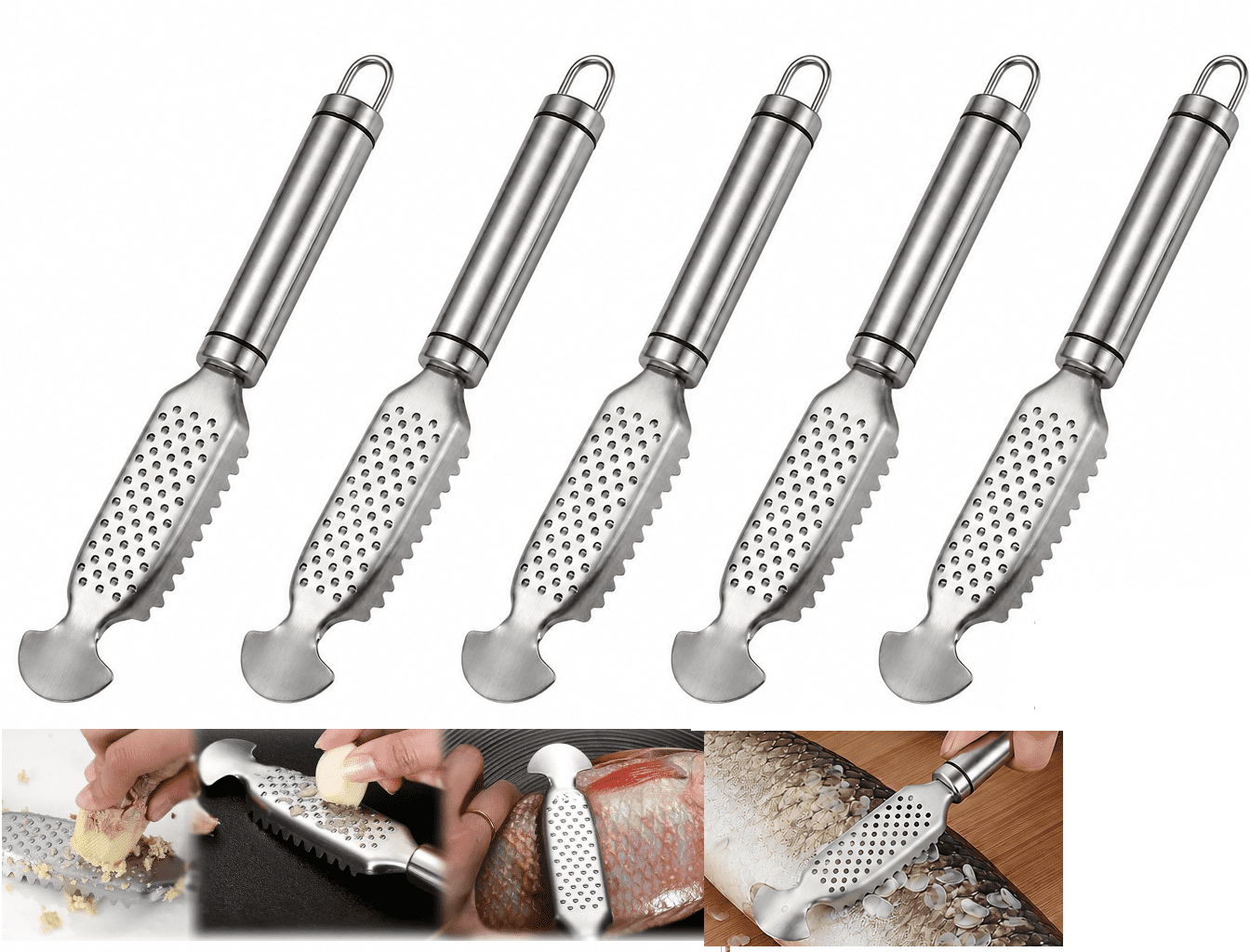 Fish Grating 2-in-1 Stainless Steel Fish Scaler Ginger Grater, Stainless Steel Fish ...