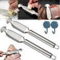thumbnail image 1 of 2-in-1 Stainless Steel Fish Scaler + Ginger Grater, Stainless Steel Fish Scaler with Hanging Handle, For Easy Descaling, Grating & Cleaning, Kitchen Tool for Pro Scale Remover (B, 2PC), 1 of 7