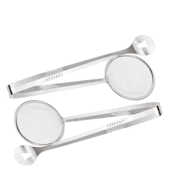 2-in-1 Stainless Steel Food Tongs and Oil Strainer, Fine Mesh Frying Clip Fine Mesh Strainer and Gripping Tong Combine Scooping, Holding, and Draining for Fried Foods and Kitchen Prep