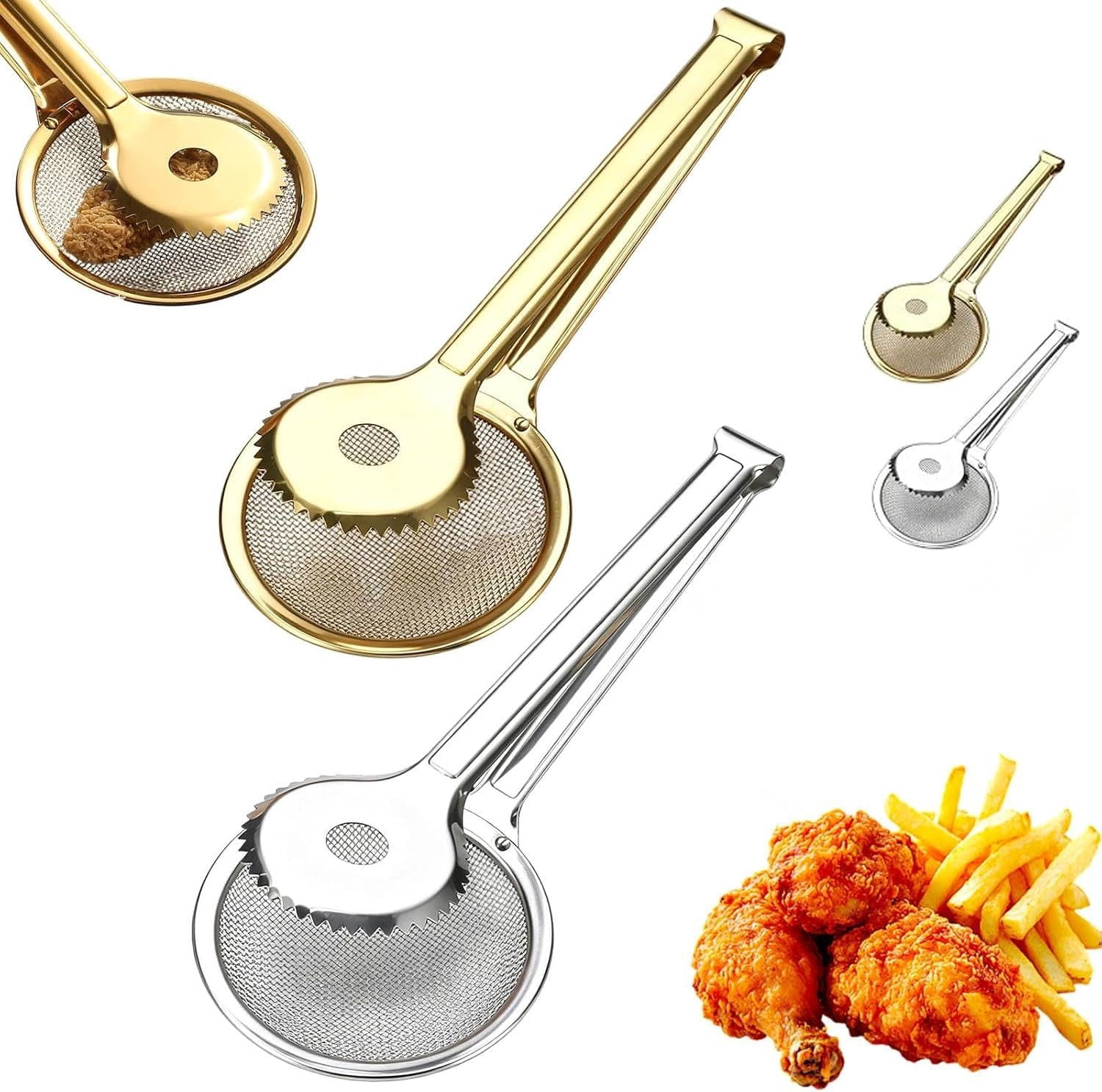 2-in-1 Stainless Steel Food Tongs and Oil Strainer with Clip, 11.81 ...