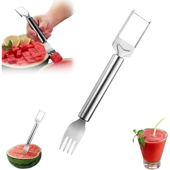 2-in-1 Stainless Steel Fruit Cutter, Upgraded Watermelon Slicer, Dual Head Fruit Forks for Home, Kitchen, Camping (1PCS)