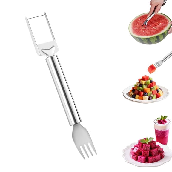 2-in-1 Stainless Steel Fruit Cutter, Upgraded Watermelon Slicer, Melon Slicing Tool Watermelon Fork Maker for Housewarmings Dual Head Fruit Forks for Home, Kitchen, Camping