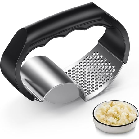 2-in-1 Stainless Steel Garlic Press Rocker, Ergonomic Garlic Crusher for Effortless Smashing, Easy Clean, Dishwasher Safe, Ideal Kitchen Gadget for Garlic and Small Ingredients