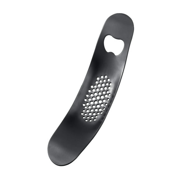 2-in-1 Stainless Steel Garlic Rocker/Press/Crusher/Mincer - Combines Garlic Pressing and Bottle Pening in One, Safe for Dishwasher black