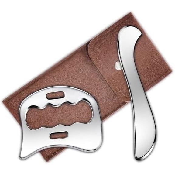 2-in-1 Stainless Steel Gua Sha Muscle Scraper Tool, Myofascial Scraping Tools for Physical Therapy, Lymphatic Drainage Massager, IASTM Tools, Soft