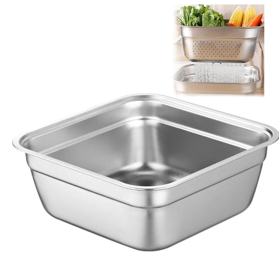 2-in-1 Stainless Steel Kitchen Sink Basin with Strainer - Large Capacity Multi-Purpose Vegetable Washing Bowl, Fruit Dish Drainer