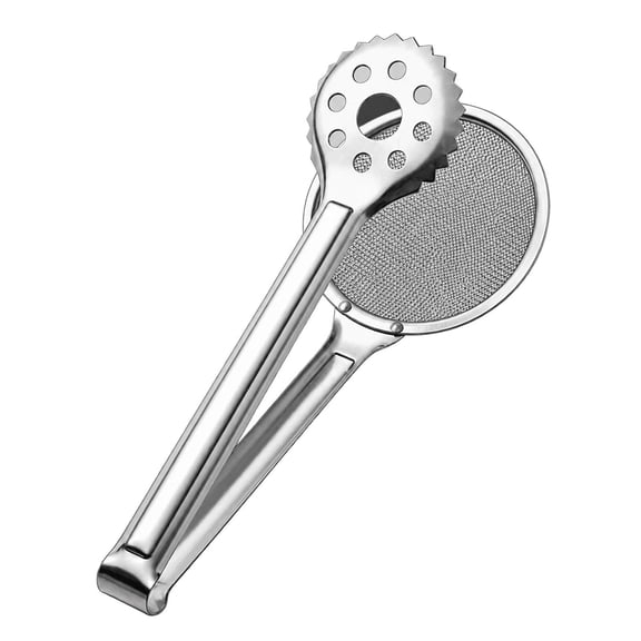 2-in-1 Stainless Steel Oil-frying Filter Clip, Spider Strainer Tongs Spoon, Multi-functional Fine Mesh Spider Strainer Skimmer for Fried Kitchen Food Drain & Serve Withone Tool