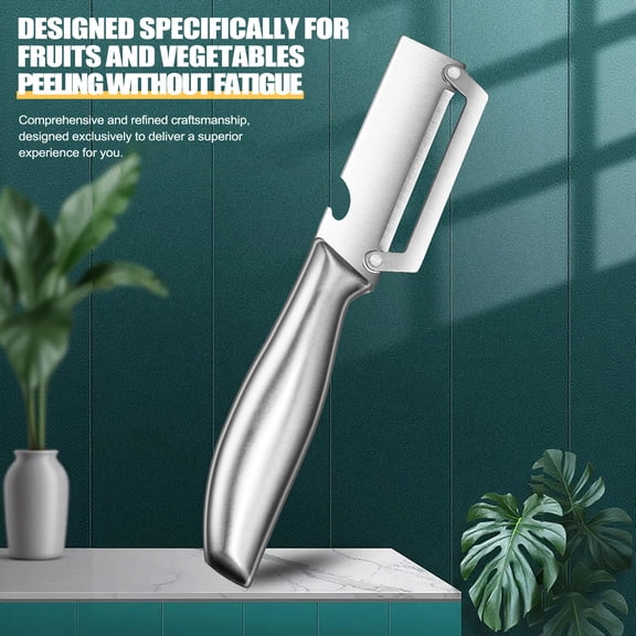 2-in-1 Stainless Steel Peeler, Heavy Duty Melon Scraper, Multifunctional Vegetable Scraping Knife, Durable Skin Remover Tool for Home Kitchen, 1PCS