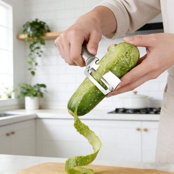 2-in-1 Stainless Steel Peeler, Heavy Duty Melon Scraper, Multifunctional Vegetable Scraping Knife, Durable Skin Remover Tool for Home Kitchen, 1PCS