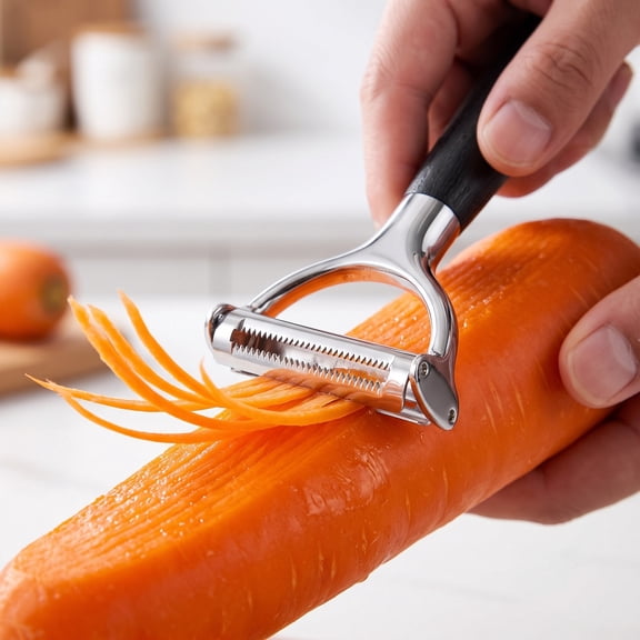 2-in-1 Stainless Steel Serrated Peeler & Grater, Multifunctional Kitchen Tool for Vegetable Fruit Cheese Citrus Zest, Durable Gadget for Home Kitchen Cooking Baking