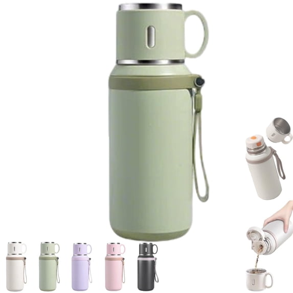 2 in 1 Stainless Steel Vacuum Insulated Bottle with Lidded Cup - Double Layer Thermal Flask, 316 Stainless, Wide Mouth, Leak Proof for Travel School