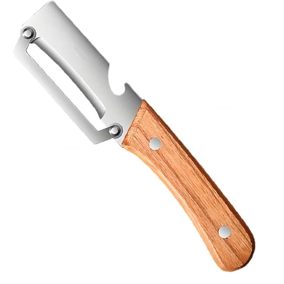 2-in-1 Stainless Steel Vegetable Peeler with Wooden Handle & Bottle Opener, Ultra-Sharp Kitchen Tool for Papaya