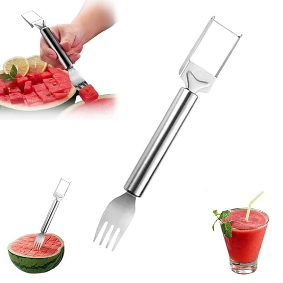 2-in-1 Stainless Steel Watermelon Slicer, Dual-Head Fruit Carver and Cutter Knife, Multi-Functional Melon Scoop for Home Kitchen, 9.25 inch
