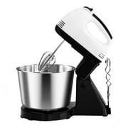 2-in-1 Stand and Hand Mixer with Stainless Steel Bowl, 7 Speed Electric Baking Mixer, Handheld Kitchen Mixer with US Plug for Whipping, Mixing, Cake, Cream, Dough, White & Black