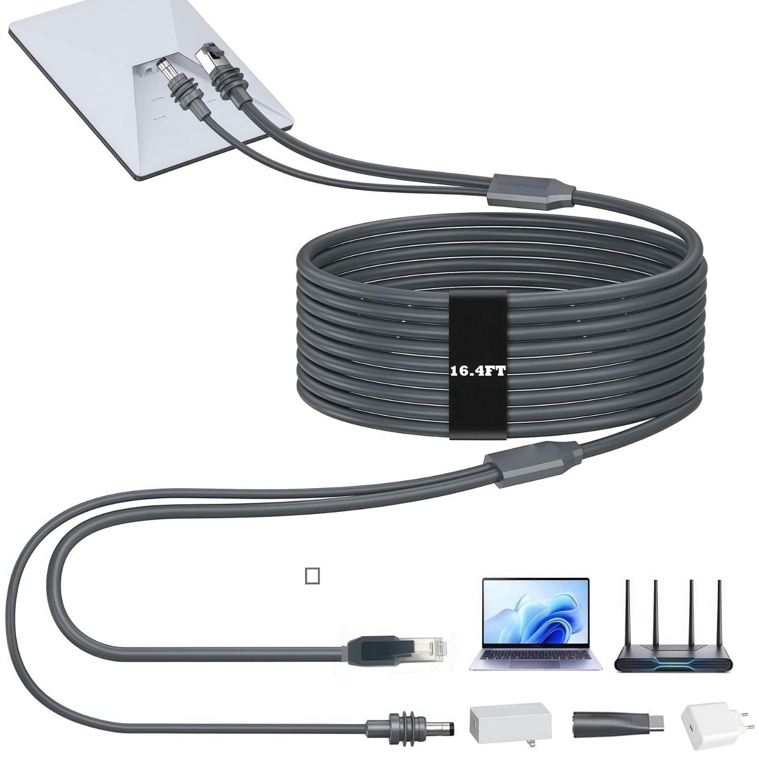 2 in 1 Starlink Mini Cable 16.4FT/5M, DC/USB C Charging + Ethernet Cable, Replacement Starlink Mini Power Accessories