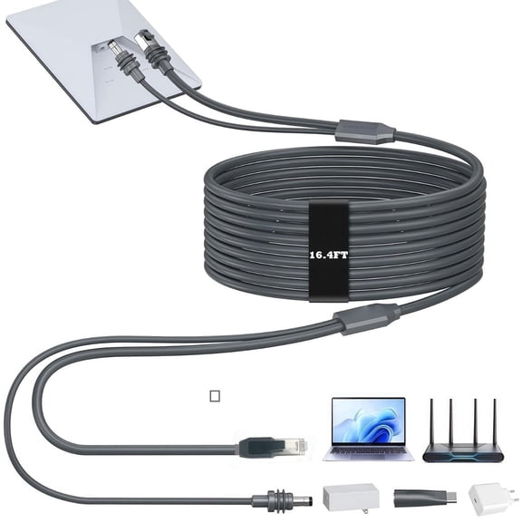 2 in 1 Starlink Mini Cable 16.4FT/5M, DC/USB C Charging + Ethernet Cable, Replacement Starlink Mini Power Accessories
