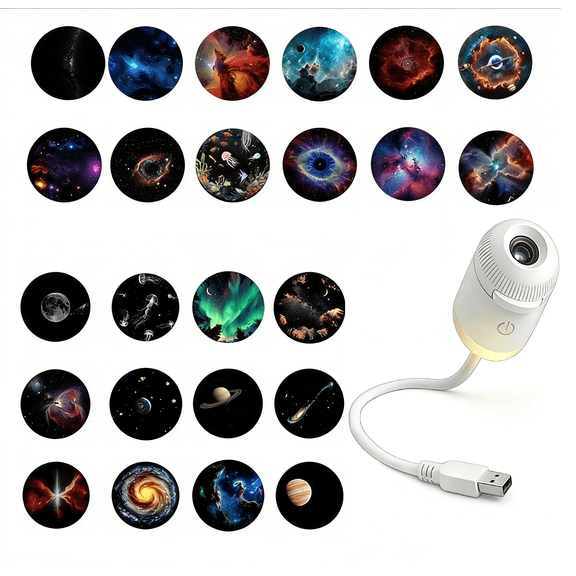 2-in-1 Starry Night Light Projector, Galaxy Projector with Multiple Films, 360 Adjustable USB Bedroom Lamp with Soft Warm Glow(RL 24 Films 1 Set)