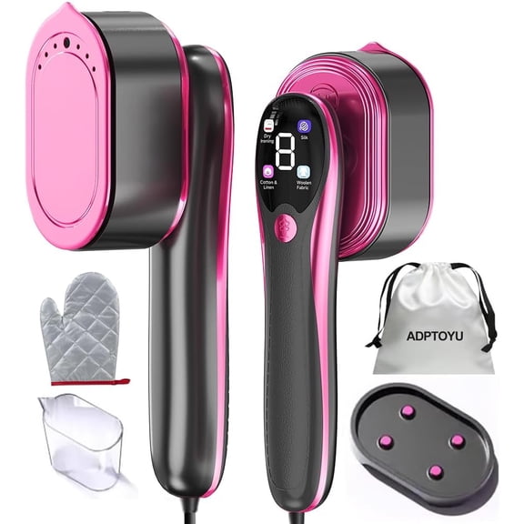 2-in-1 Steamer & Iron for Clothes, Portable Handheld Garment with LED Display, Large Ceramic Panel Travel Clothes Iron, 10s Fast Heat-Up All-Fabric Remove Wrinkle (Purple)