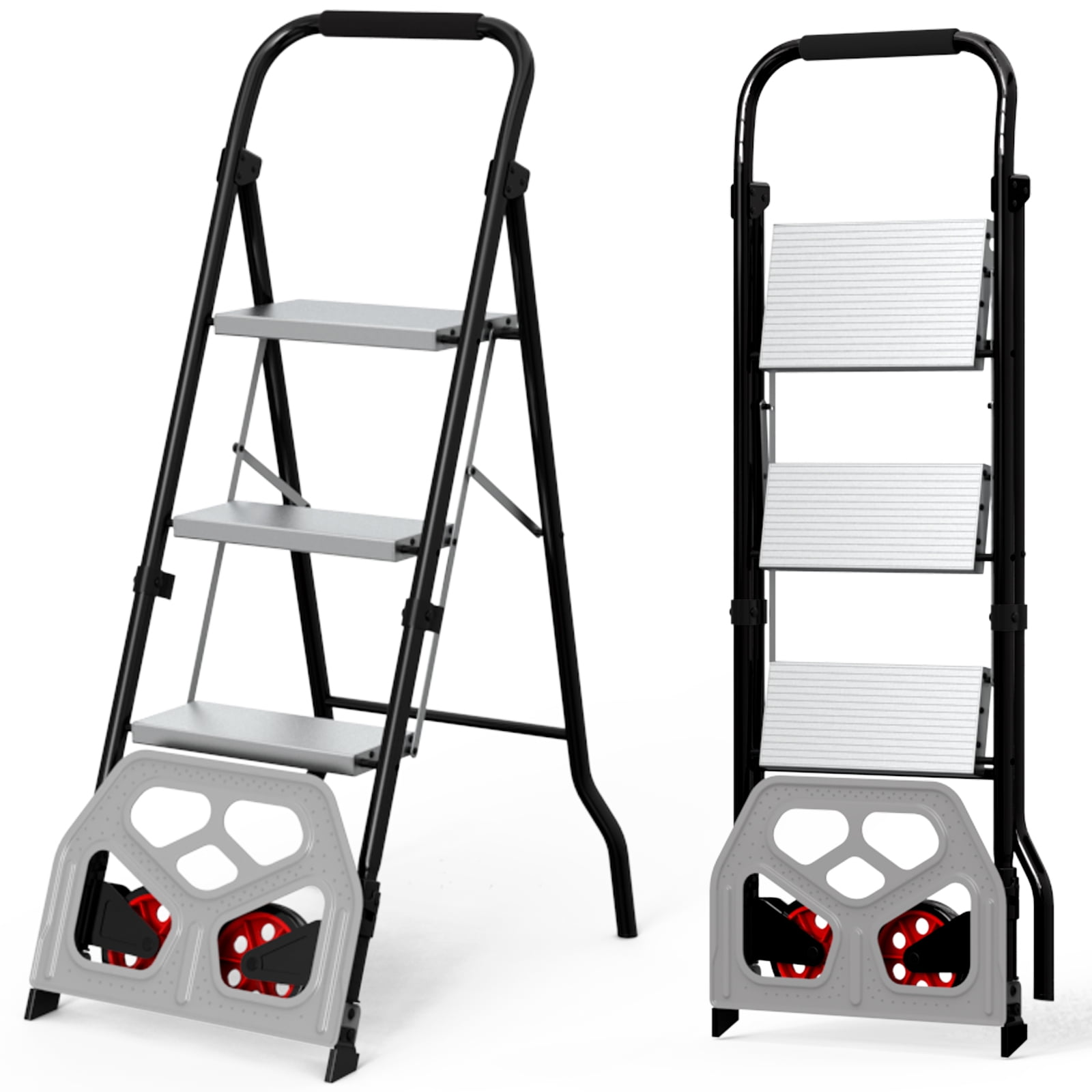 Jocauto 2 in 1 Step Ladder & Hand Truck,Aluminum 3 Step Stool,Folding ...