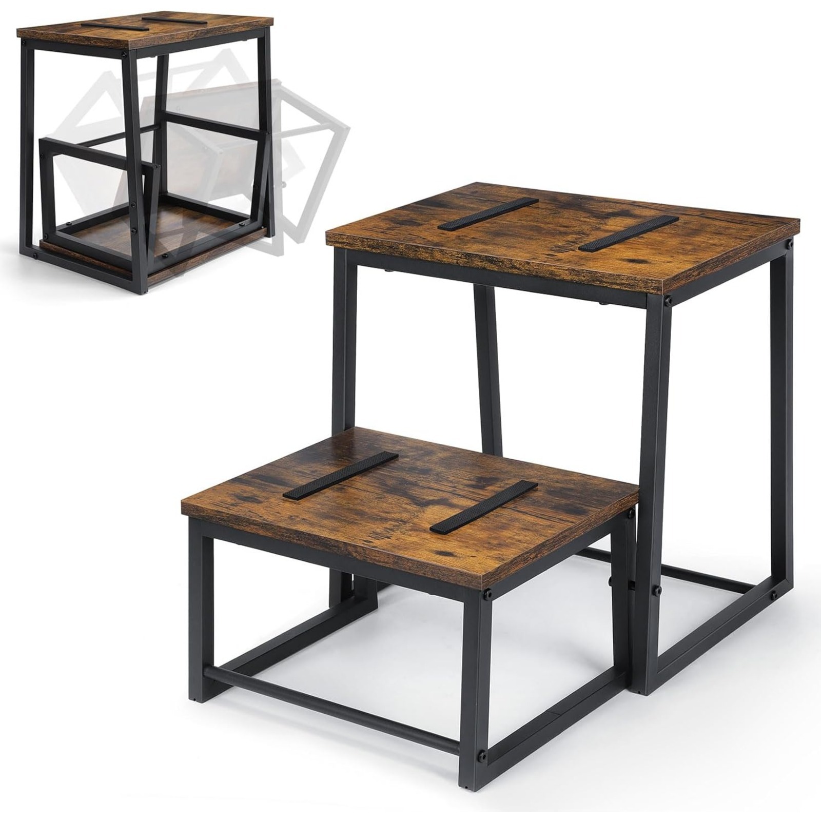2-in-1 Step Stool & Shoe Bench (1 Tall 1 Short), 500 Lbs Capacity ...