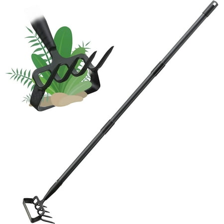 2-in-1 Stirrup Hoe Garden Tool & Cultivator Rake, Heavy Duty Metal Hand Scuffle for Weeding Vegetable Beds, Loop Action Weeder with 32-62" Long Handle, Manual Weed Puller Lawn Farm Yard