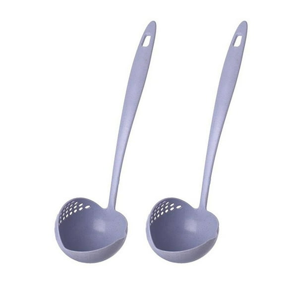 2-in-1 Straw Fiber Soup Spoon and Colander - Long Handle, Filter Design for Soup, Porridge, Hot Cocoa, Rice,Hotpot - Eco-Friendly Cooking Tools for Home, Kitchen, Restaurants Blue