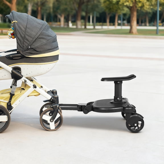 2-in-1 Universal Cart Accessory Board with Removable Seat, Adjustable Standing Platform