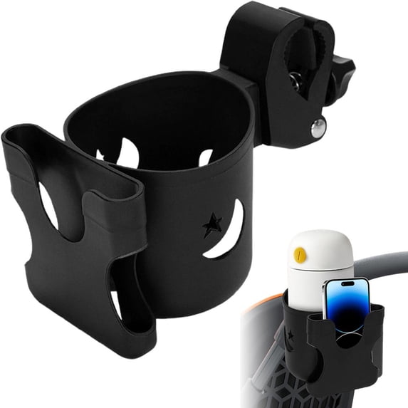 2-in-1 Stroller Cup Holder with Phone Mount, Adjustable Drink Holder for Walker Wheelchair Bike Scooter, Baby Essentials, Gifts for New Mom