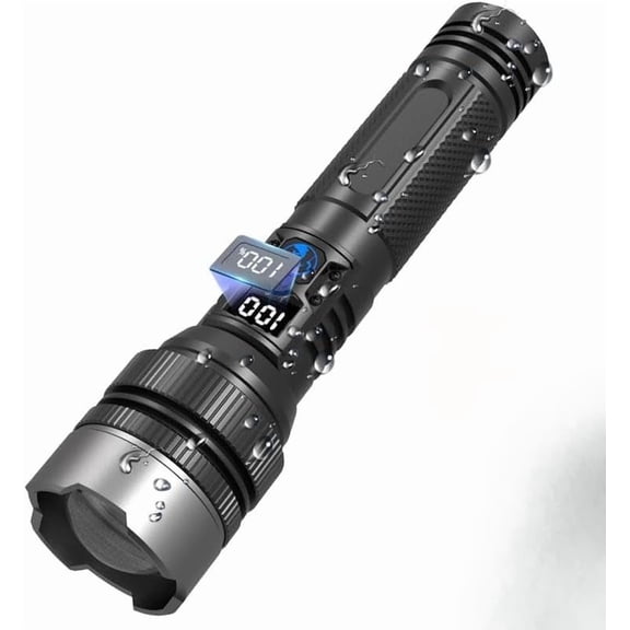 2-in-1 Strong Flashlight (Power Bank),Digital Display of Power, Rechargeable, X4Waterproof, Adjustable Brightness Flash Light for Outdoor, Emergency, Night Garage Lighting