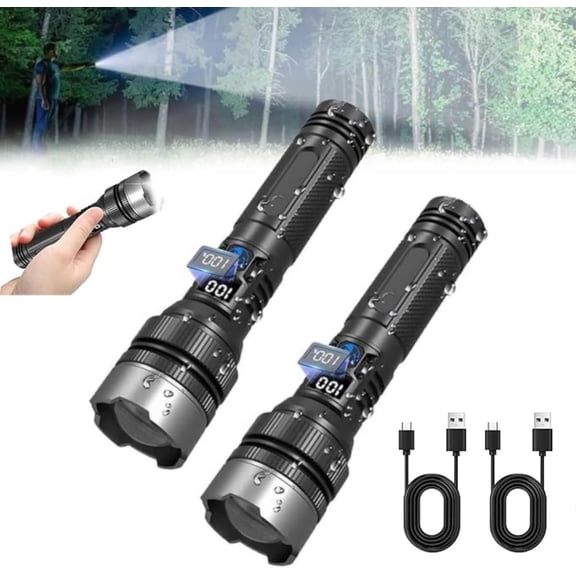 2-in-1 Strong Flashlight (Power Bank)Digital Display of Power, Rechargeable, X4Waterproof, Adjustable Brightness Flash Light for Outdoor, Emergency, Night Garage Lighting