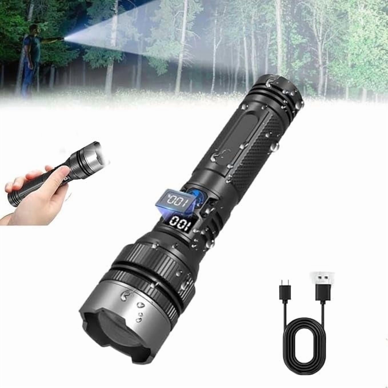 2-in-1 Strong Flashlight (Power Bank)，Digital Display of Power, Rechargeable, X4Waterproof, Adjustable Brightness Flash Light for Outdoor, Emergency, Night Garage Lighting