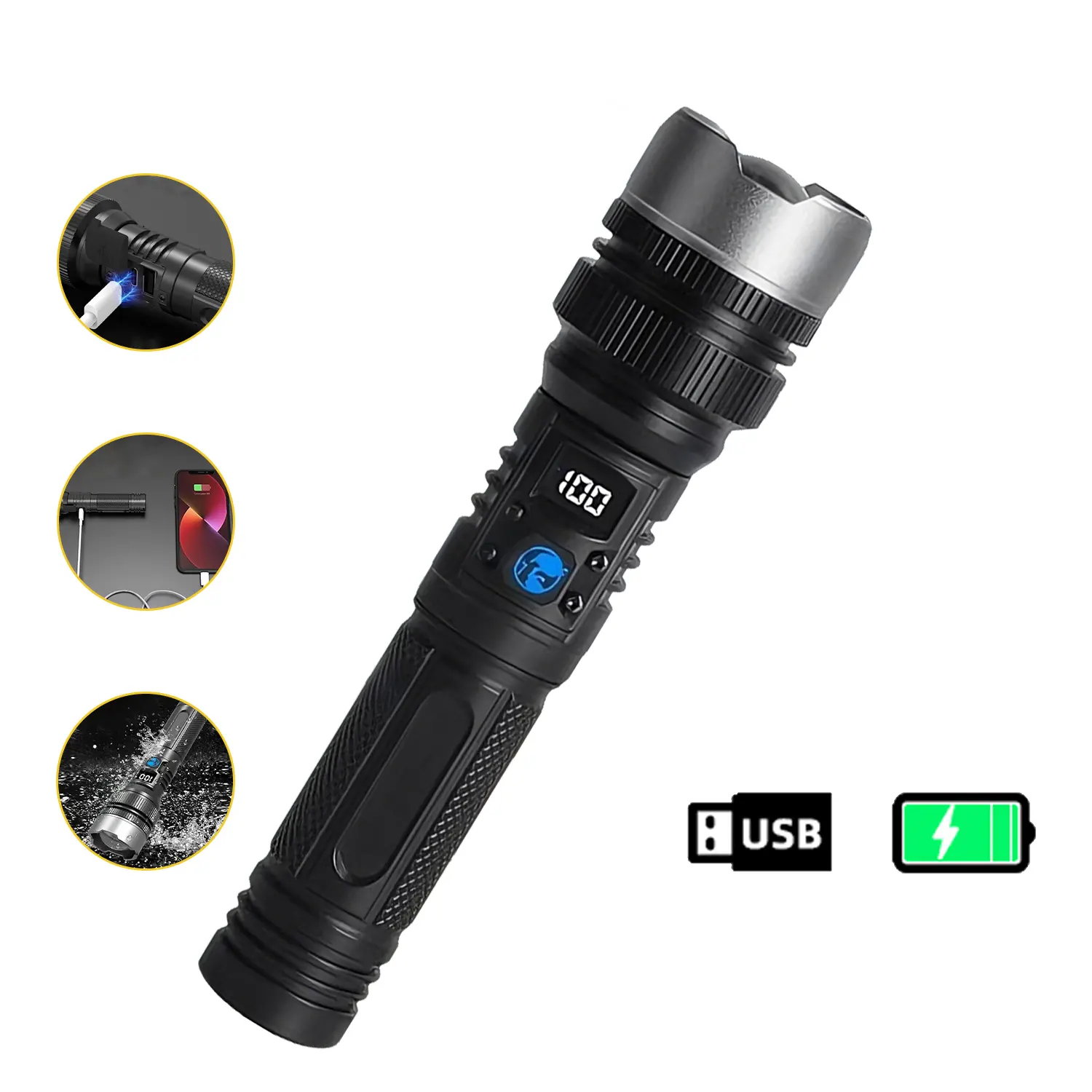 brightest rechargeable flashlight 2017 Brightest Rechargeable Flashlights High Lumens - PFSN Super Bright Tactical  Flashlight IPX65 Waterproof, 400M Long Range, 20Hrs Long Lasting Best  Powerful LED Torch Battery Powered Flash Light