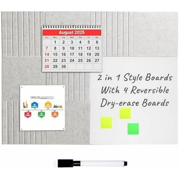 2-in-1 Style Felt Cork Board Tiles with Reversible Dry Erase Boards - Bulletin Organizer Pinboards for Wall with Strong Adhesion - Alternative Corkboard for Office and Home - 11.8" x 11.8", 12 Pack