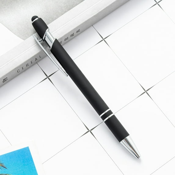 2-in-1 Stylus Pen for Touchscreen with 0.7mm Ballpoint & 6mm Capacitive Tip, Metal Pen,Pens Ballpoint,Smooth One-Handed Click Operation,Ideal for Corporate Gifts & Logo Printing(Black,1PC)
