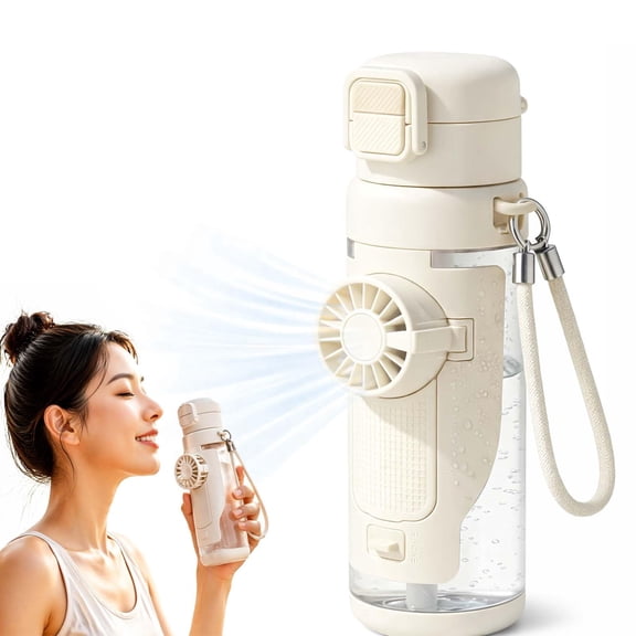 2-in-1 Summer Cooling Tumbler 20 oz BPA-Free Tritan Fan Water Bottle with Detachable 3-Speed Mini Fan Dual Drink Spout for Outdoor Workout Travel Camping Fitness