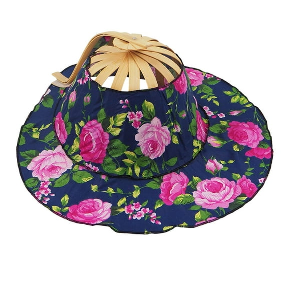 2 in 1 Sunhat Foldable Bamboo Hand Fan Floral Sunscreen Cap for Travelling peony