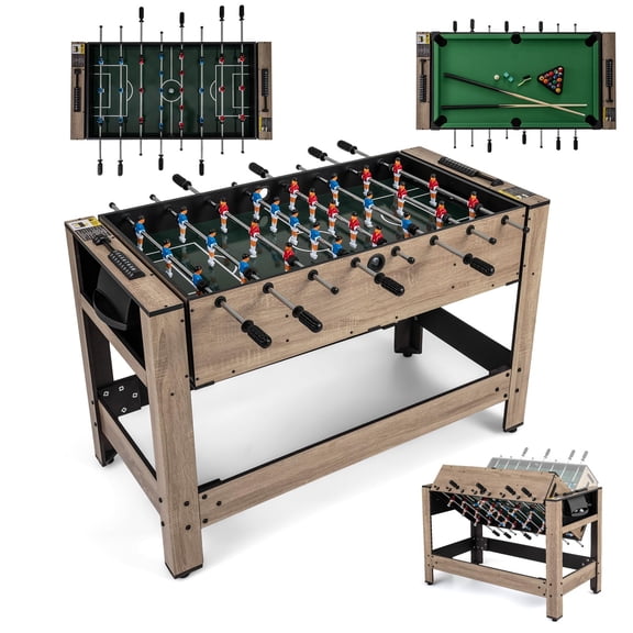 2-in-1 Swivel Foosball & Billiard Game Table - Standard Wood Finish