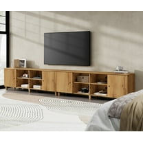 2-in-1 TV Stand Cabinets for 100  Inches TVs, Modern Farmhouse Wood Entertainment Center with Door, Oak Brown