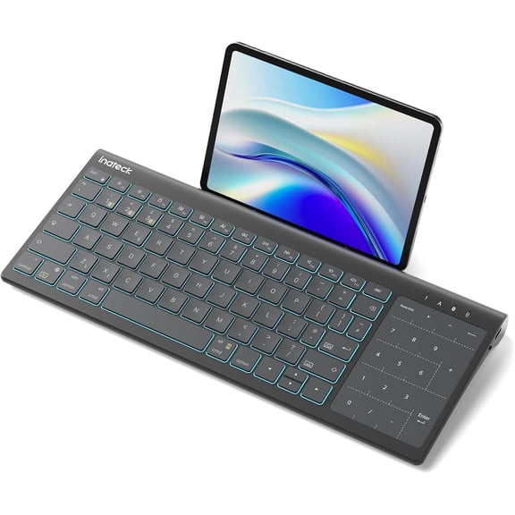 2-in-1 Tablet Keyboard with Trackpad & Numeric Keypad | For iPadOS/Samsung/Android/Windows, Hidden Stand, 3-Device Bluetooth, 7-Color Backlight