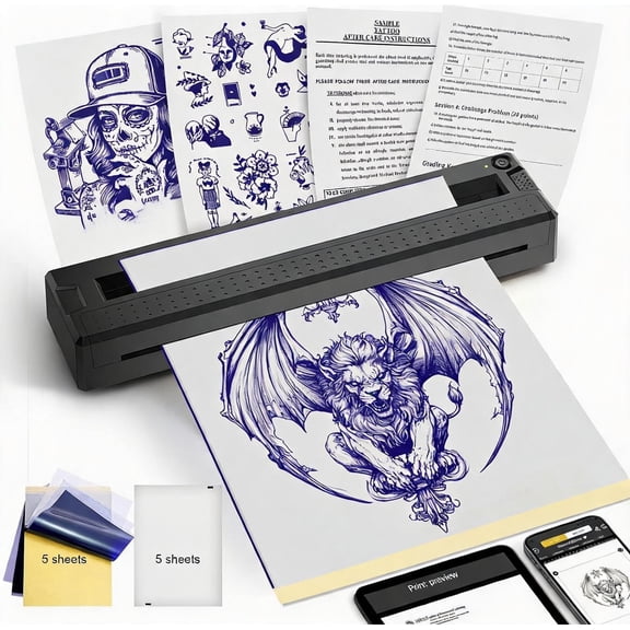 2 in 1 Tattoo Stencil and Document Thermal Printer Wireless Bluetooth Portable Black