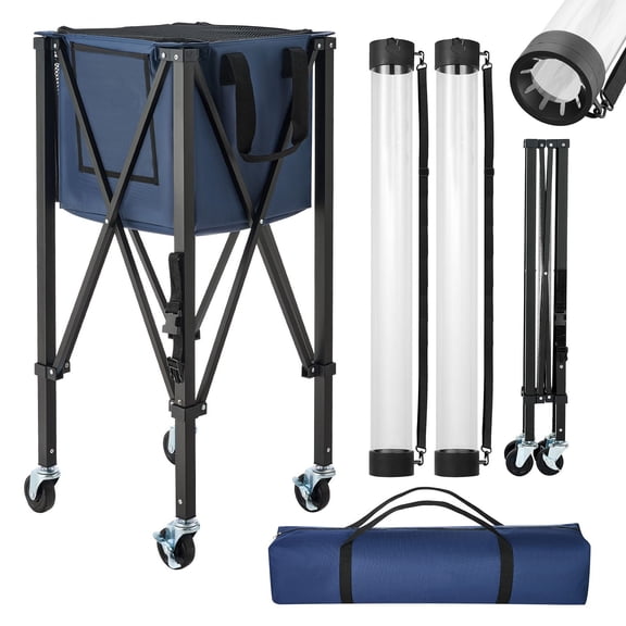 2-in-1 Tennis & Pickleball Ball Hopper Cart with Pickup Tube, Foldable Training Basket with Wheels, Holds 150 Tennis Balls or 260 Pickleballs, Portable Sports Caddy for Coaching Set