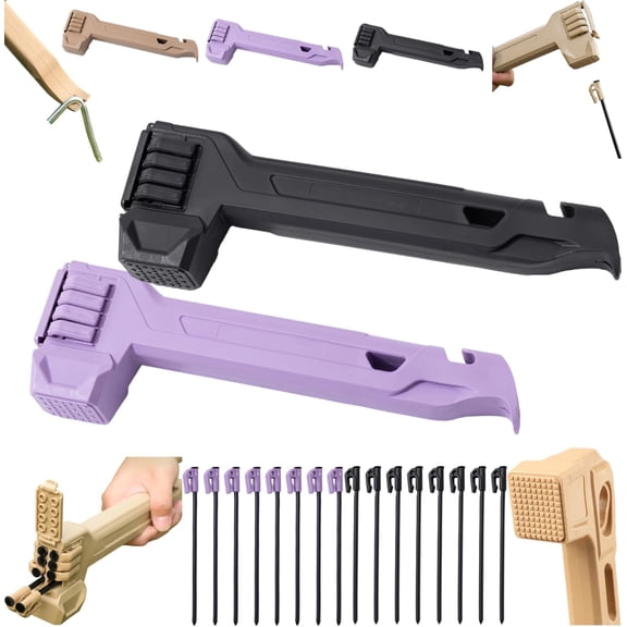 2-in-1 Tent Stake Hammer with Built-In Storage for 8 Stakes and Stake Puller, Large Anti-Slip Head, Easy nail removal, Camping Mallet for Outdoor Camping Hiking Backpacking,2PCS-C